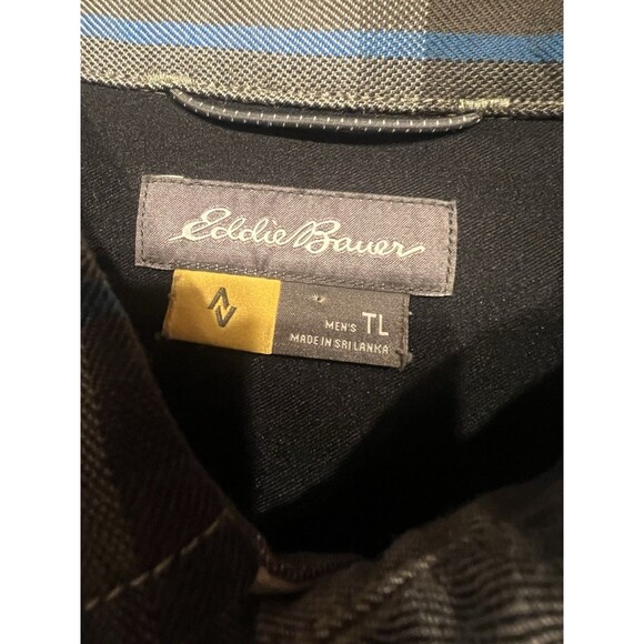 Eddie Bauer Shirt Mens L Tall Travex Flannel Grey Blue Plaid Button Up Casual - Picture 2 of 8
